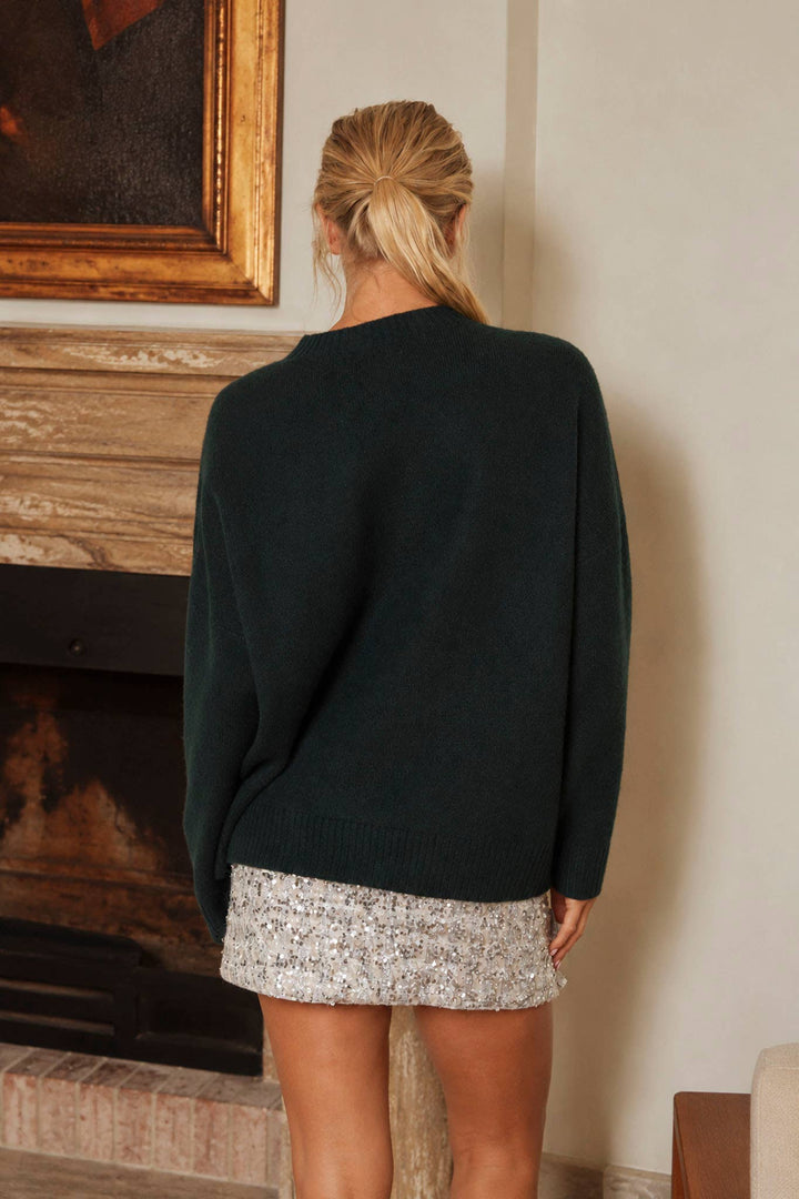 MERRY &amp; BRIGHT MOCK NECK SWEATER: HUNTER GREEN