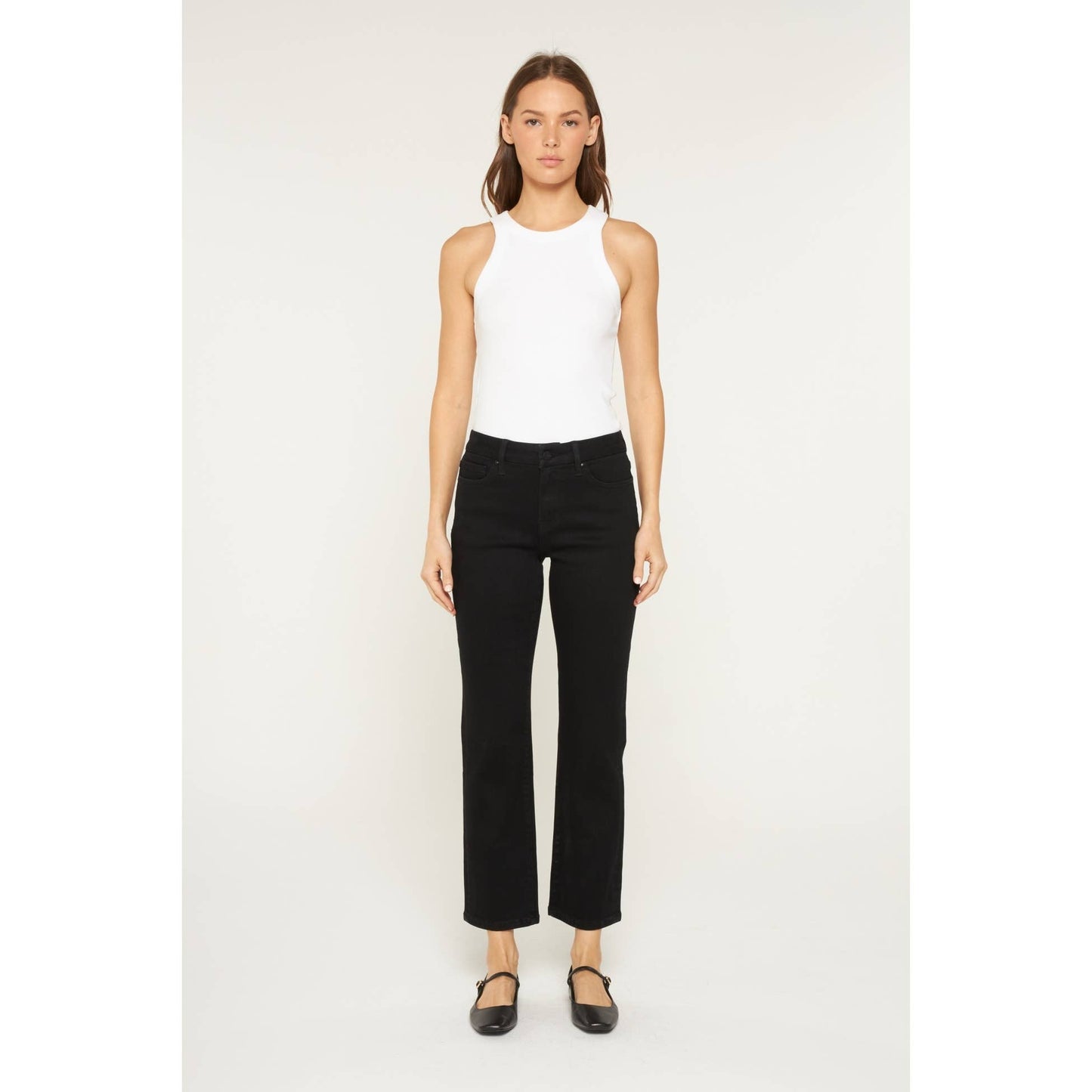 Black Mid-Rise Ankle Mica Straight Jeans