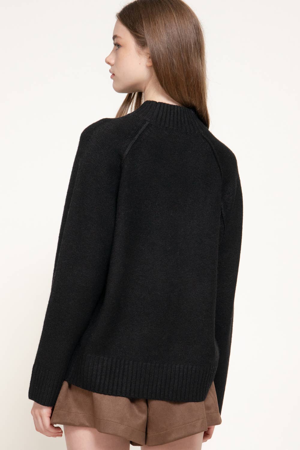 Black Raglan Mock Neck Sweater