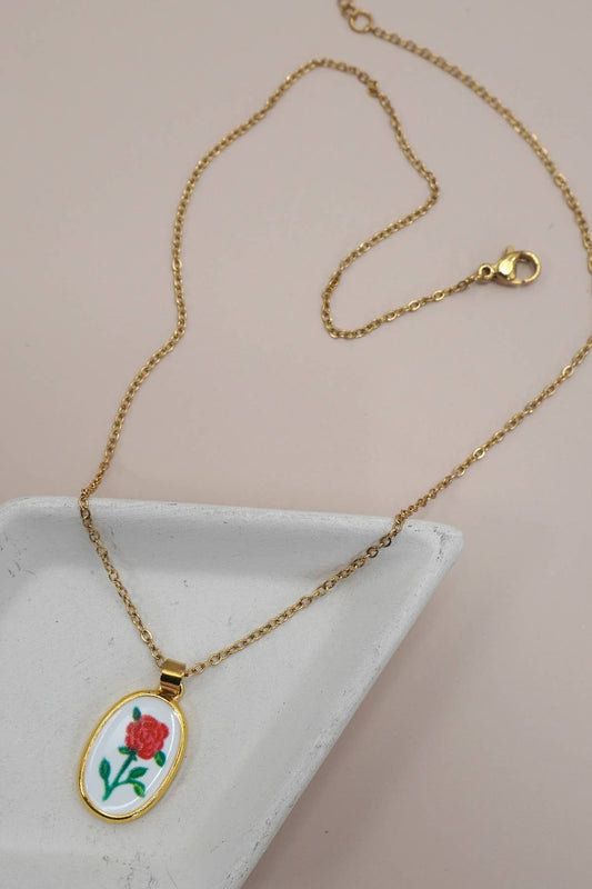 Flower Oval 18K Necklace
