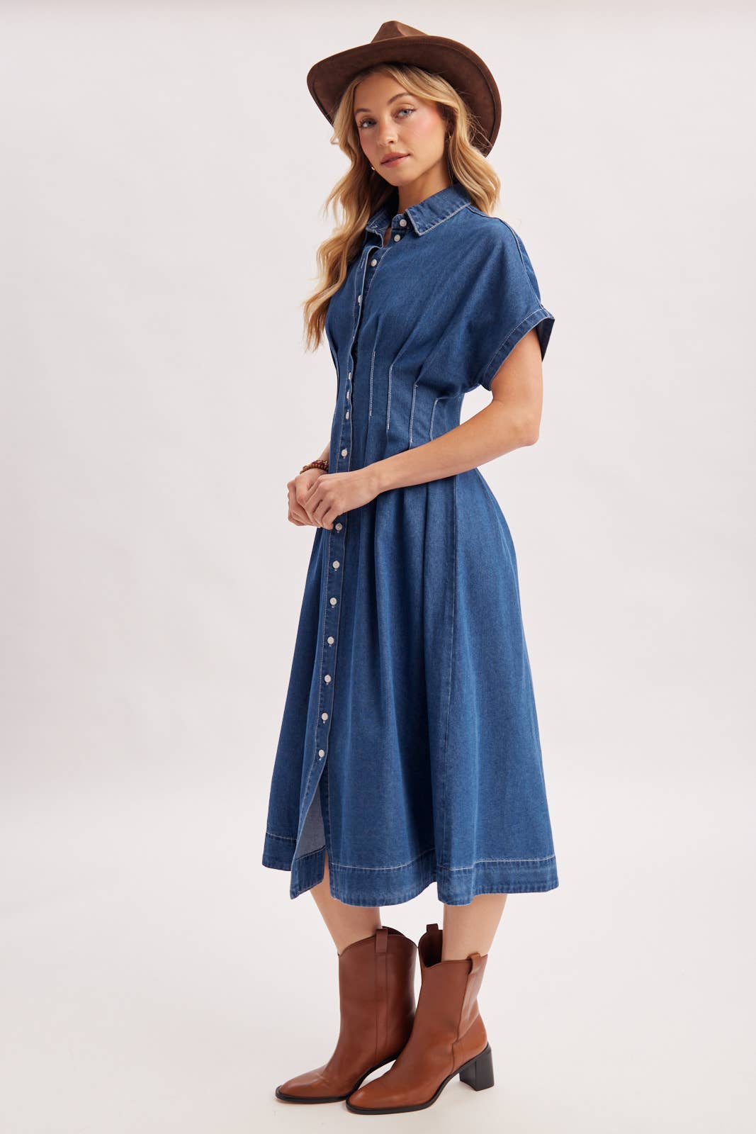 Denim Pleated Waist Dress