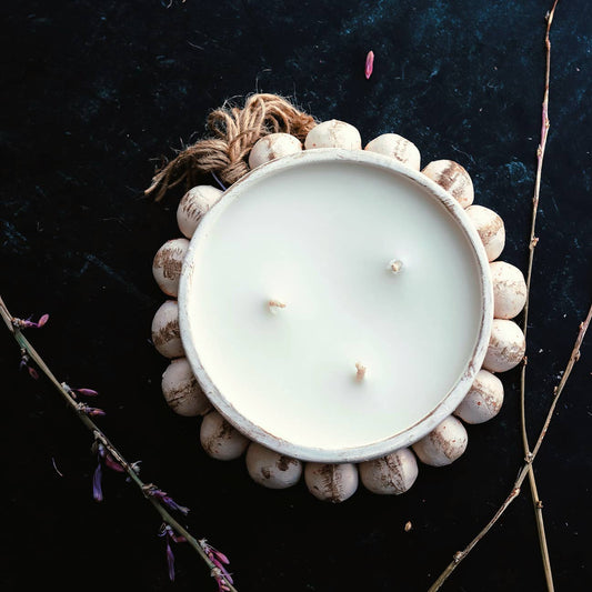 Peppered Suede - 3 Wick Beaded Pottery Soy Candle
