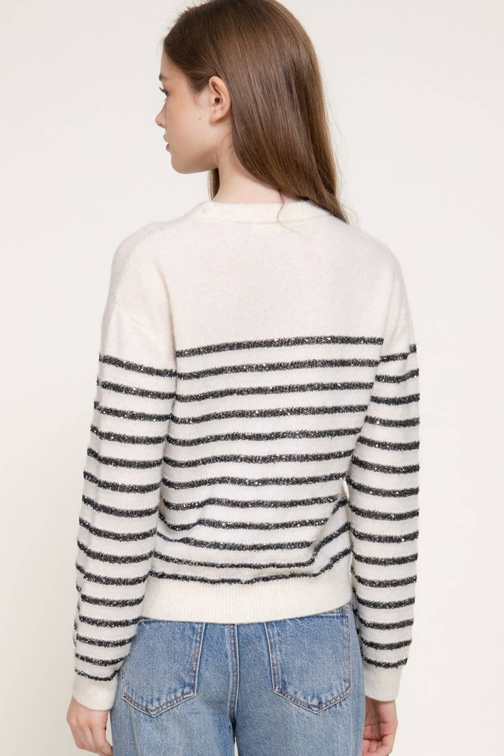 Sequin Stripe Crewneck Sweater