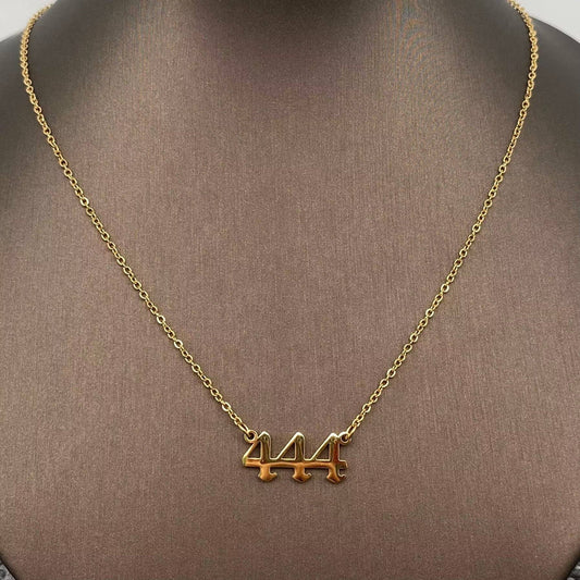 Lucky Numbers 18K Gold Plated Stainless Steel Necklace: 444