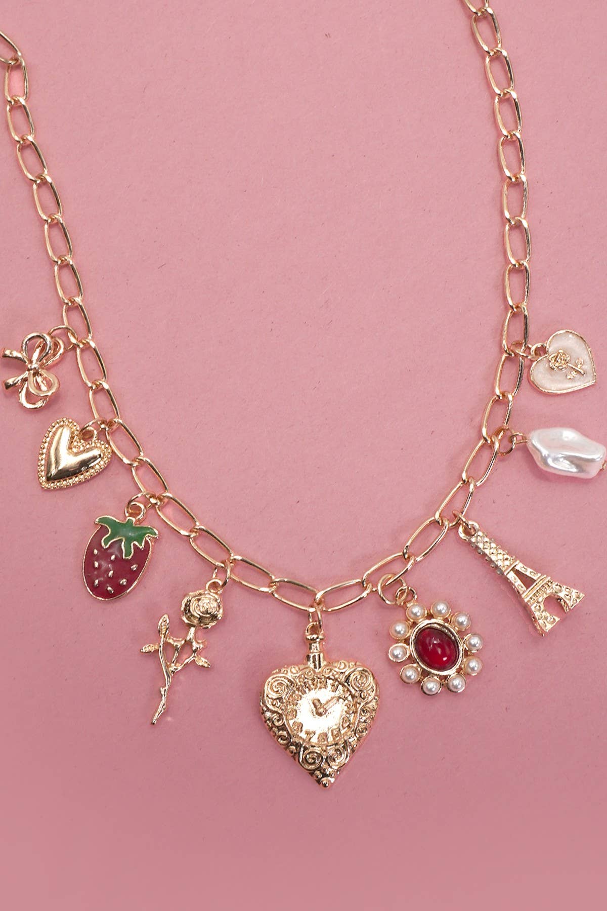 Eiffel Tower & Strawberry Necklace