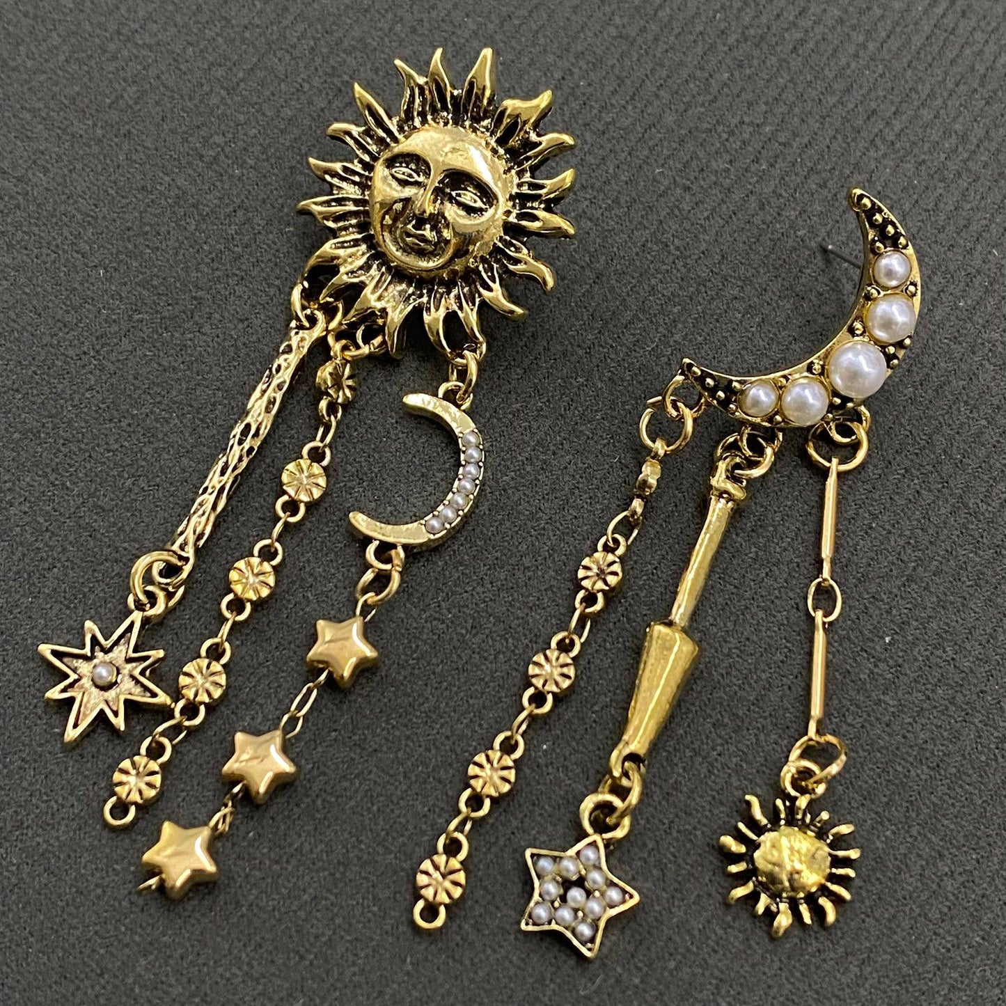 Star Fringe Sun Moon Earrings