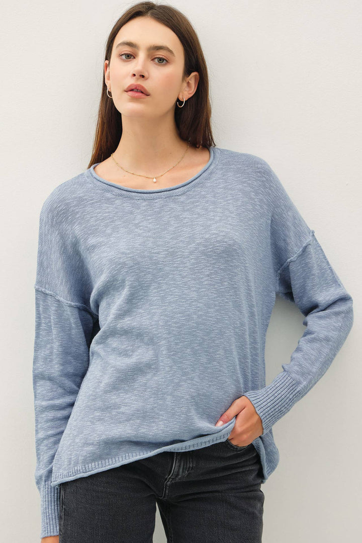 DROP SHOULDER SLUB PULLOVER SWEATER: Matcha / SM
