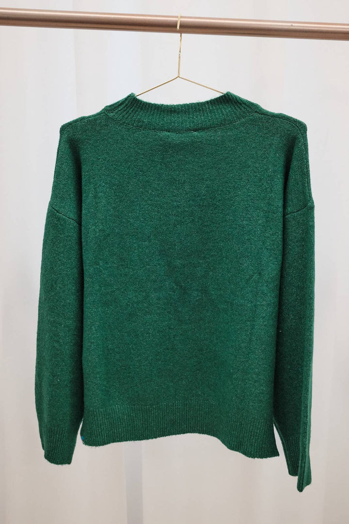 Mock Neck Long Sleeve Peace &amp; Joy Novelty Knit Sweater: Blue / L