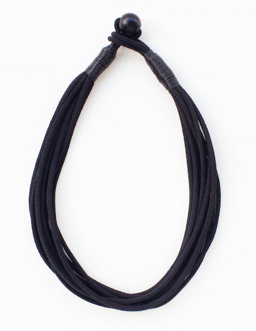 Black Rope Textured Multi Strand Necklace