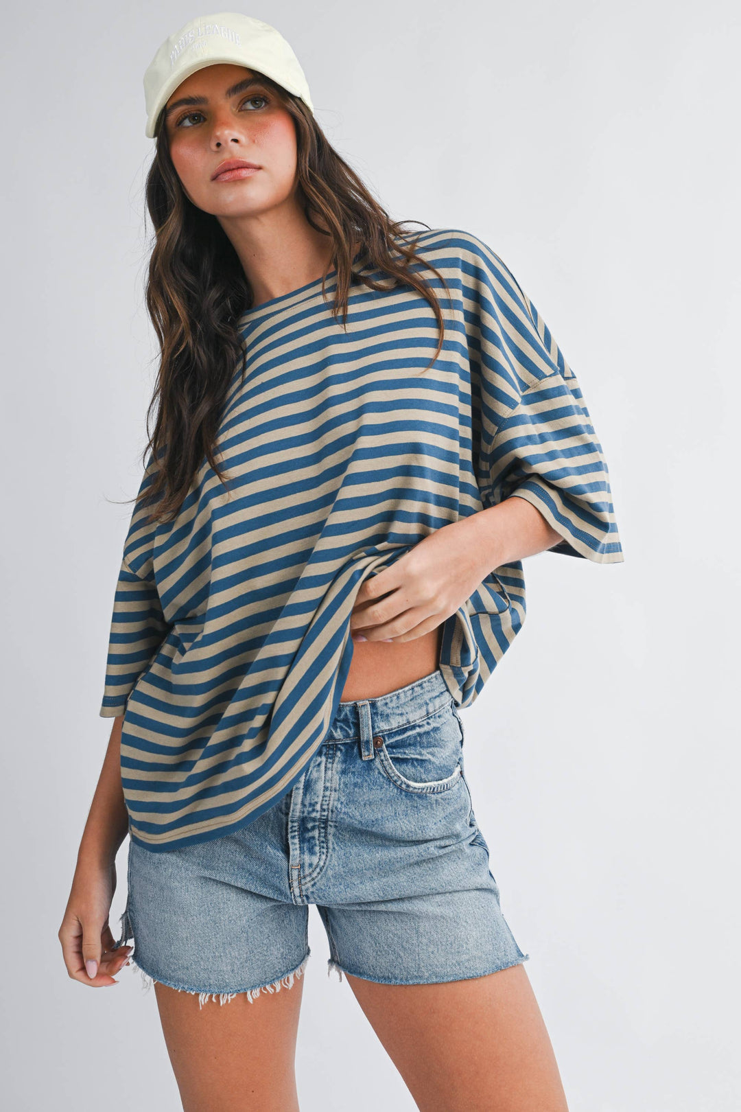Tan/Blue Oversized Stripe Boyfriend Tee