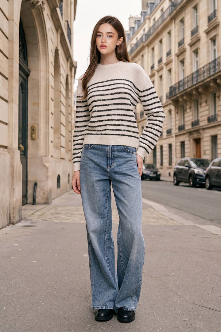 Sequin Stripe Crewneck Sweater