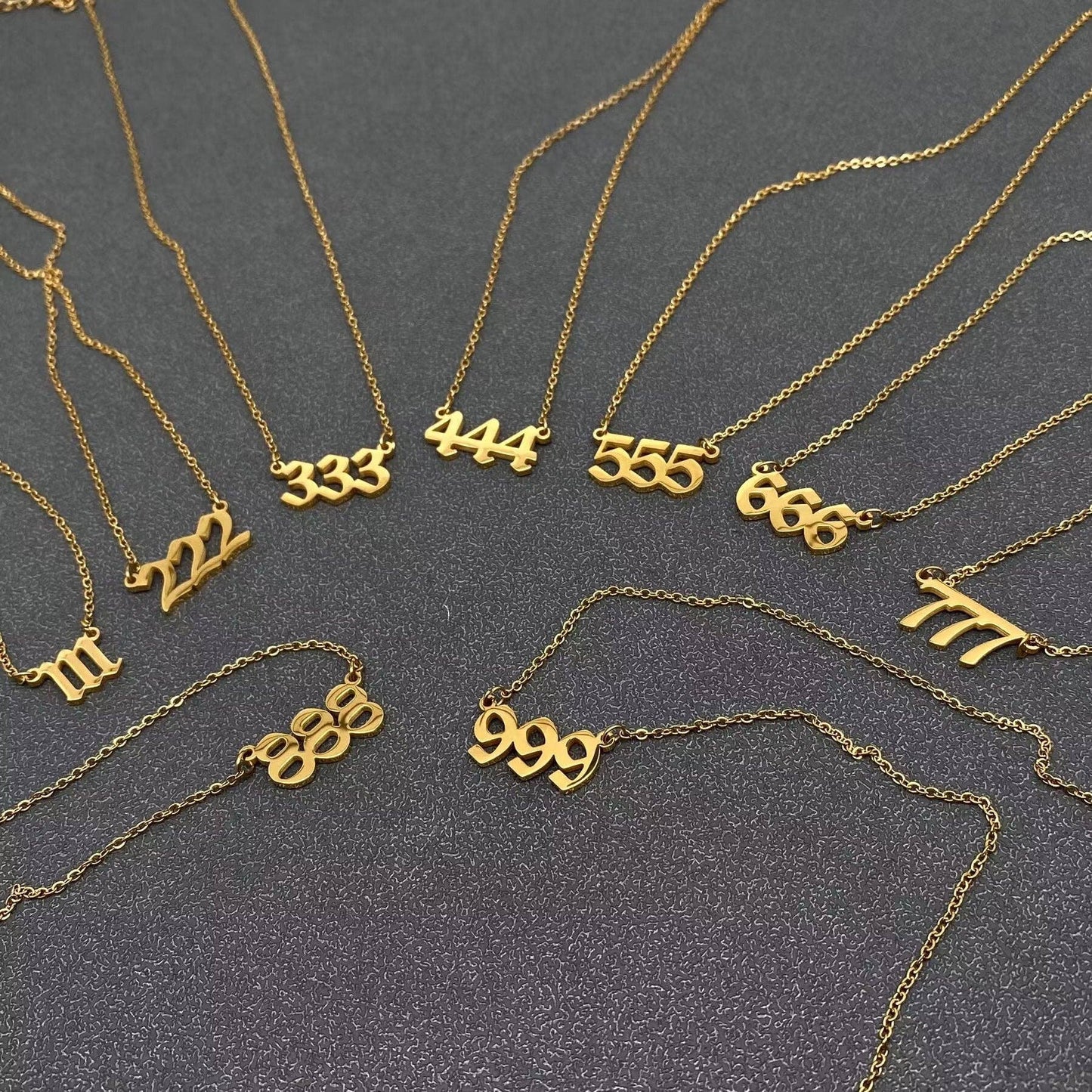 Lucky Numbers 18K Gold Plated Stainless Steel Necklace: 444