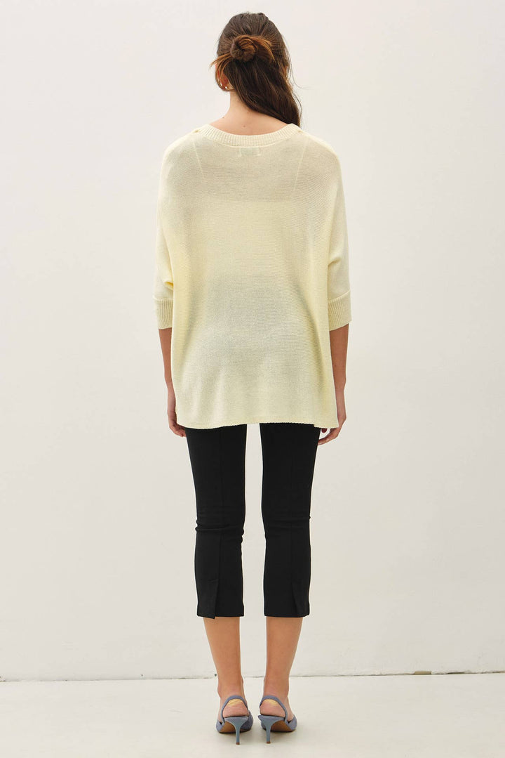 WOOL BLENDED BOXY V-NECK SWEATER TOP: LAVENDER / S