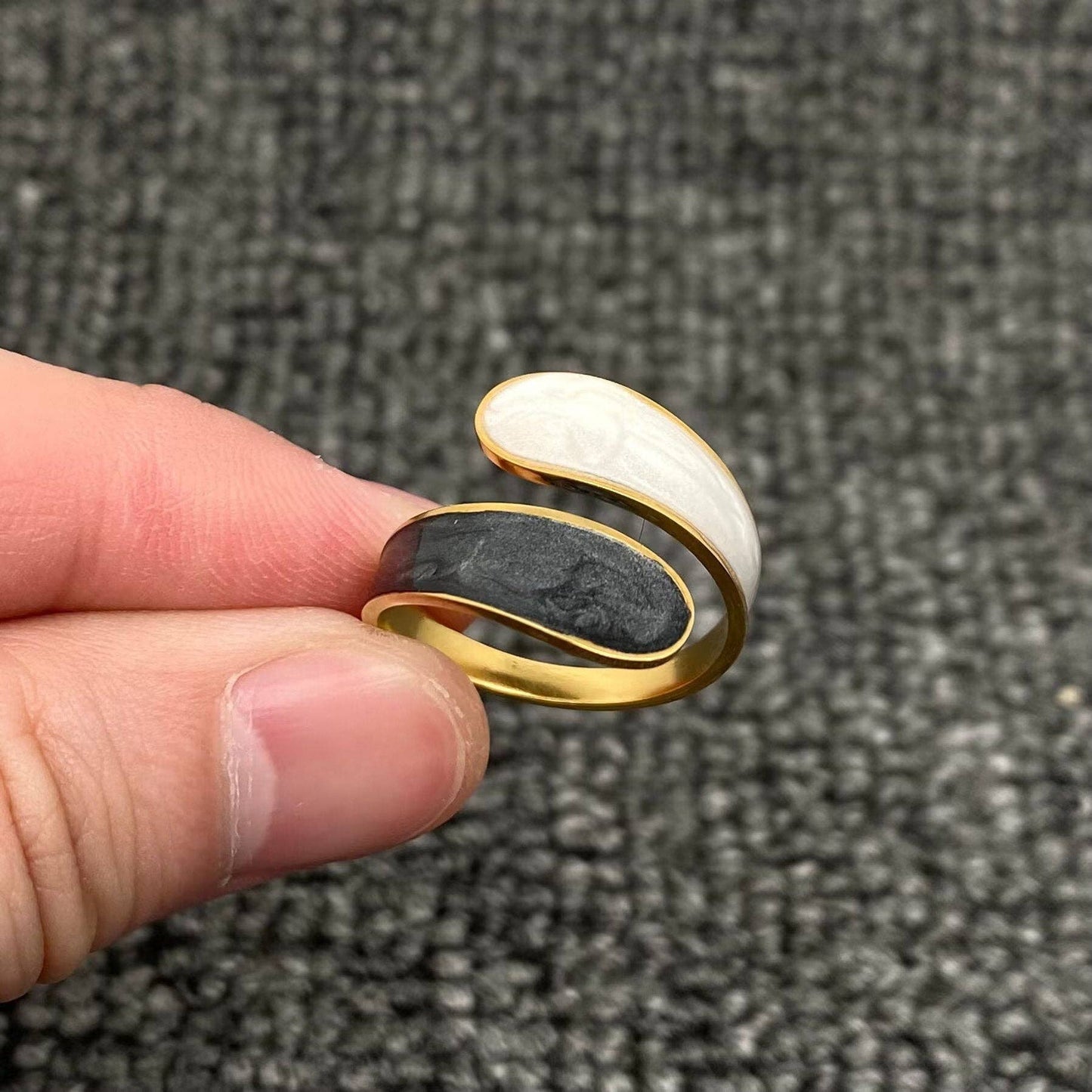 Two Tone Enamel 18K Gold Plated Adjustable Ring