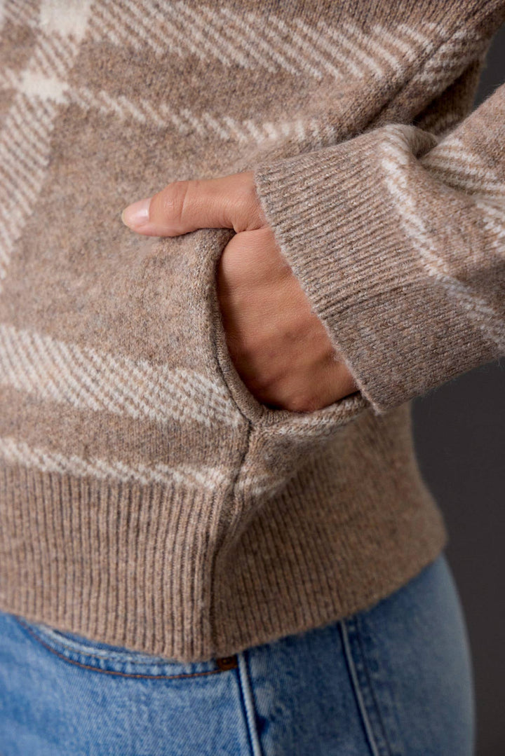 PLAID CHECK HIGH NECK COLLAR SWEATER JACKET: OLIVE / S