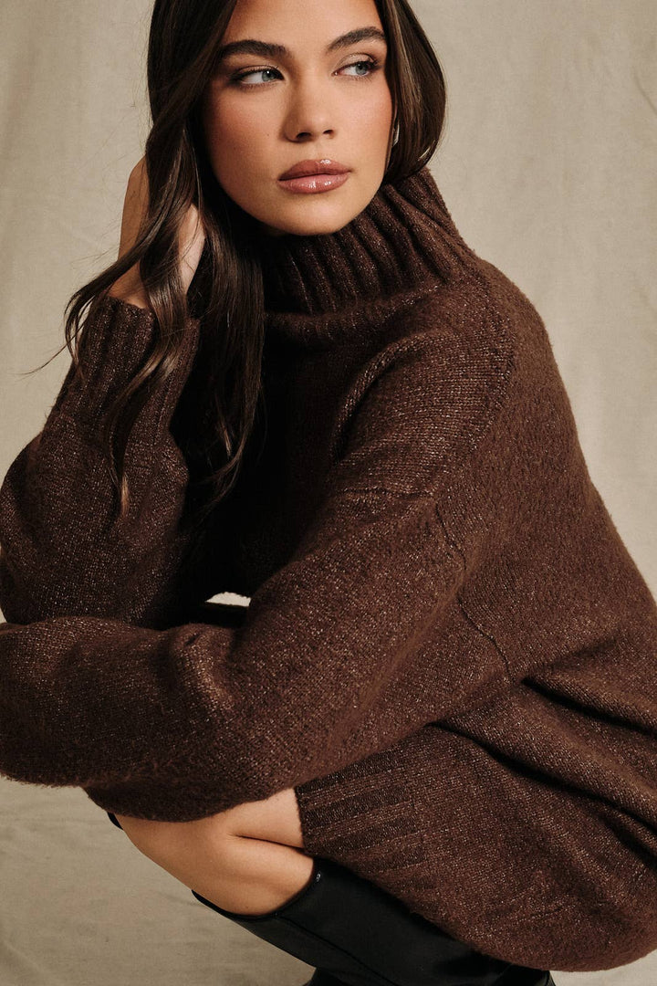 Oversized Turtleneck Long Sleeve Knit Sweater Dress: HUNTER GREEN / M