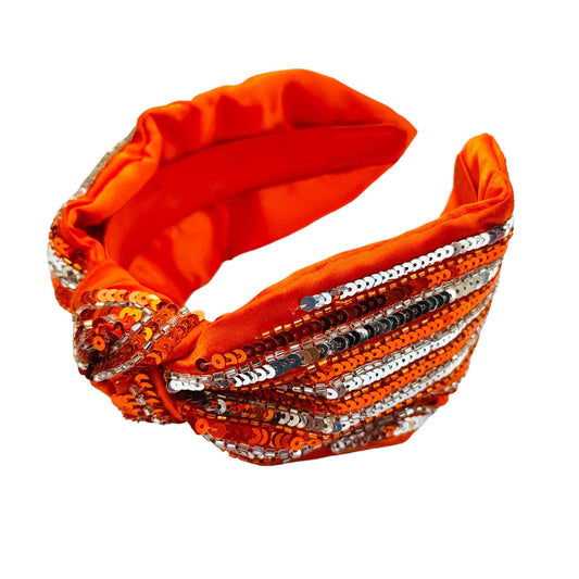 Game Day Headband: Orange/white stripe