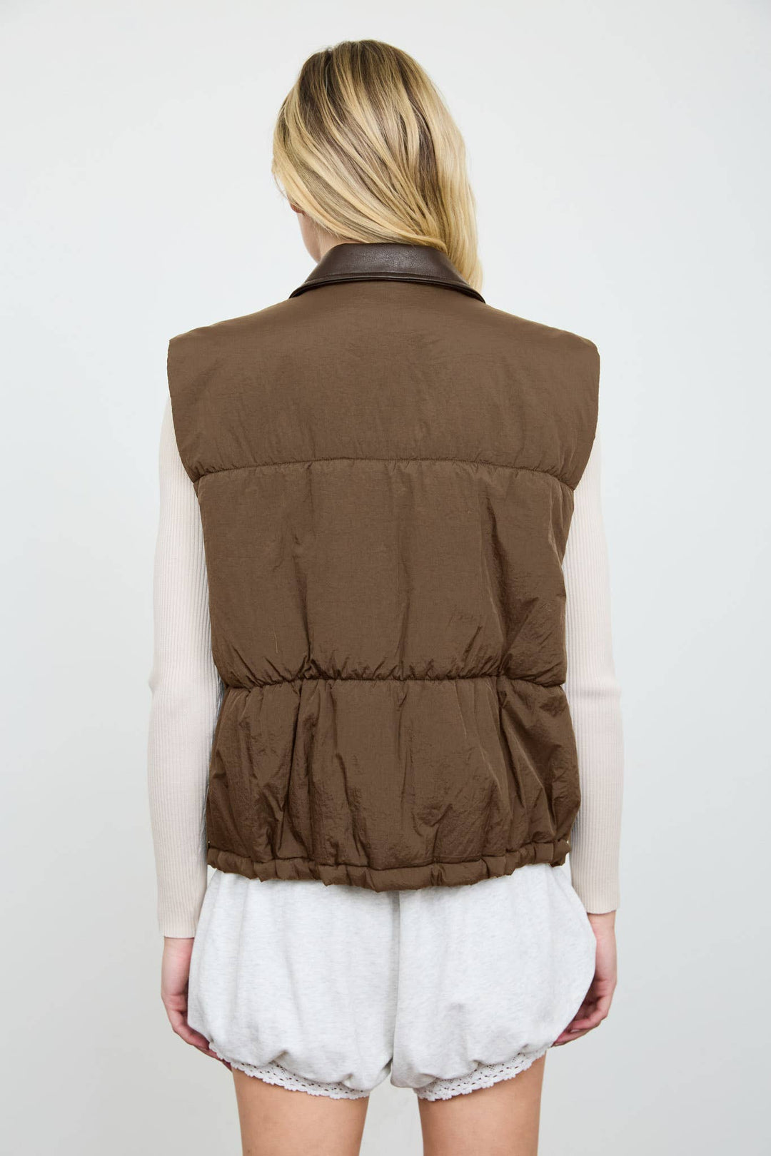 COLLARED SNAP-FRONT PUFFER VEST (PRE-ORDER): BLACK