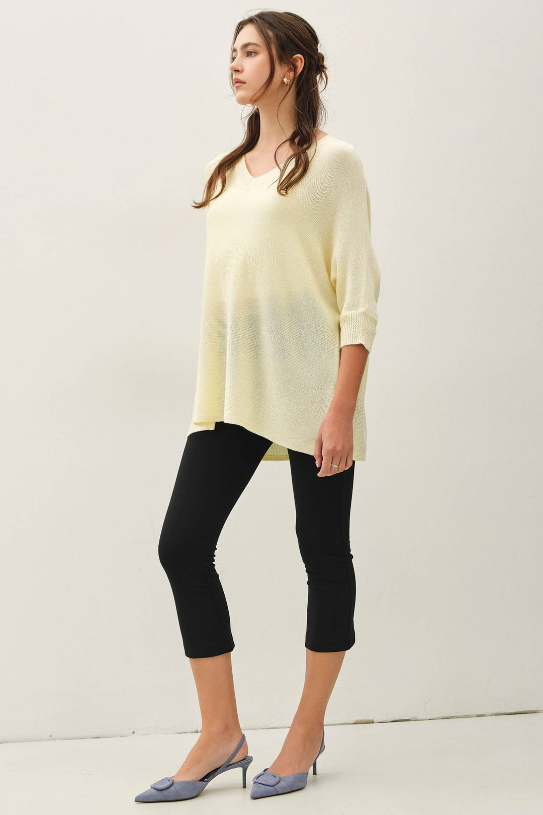 WOOL BLENDED BOXY V-NECK SWEATER TOP: LAVENDER / S