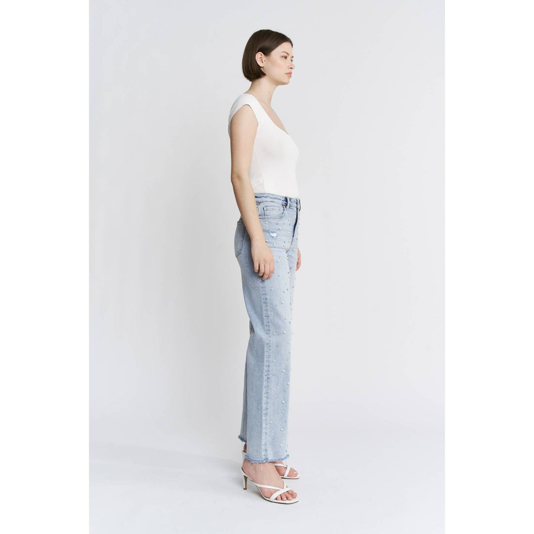 Pearl Detail High Rise Wide Mica Jeans