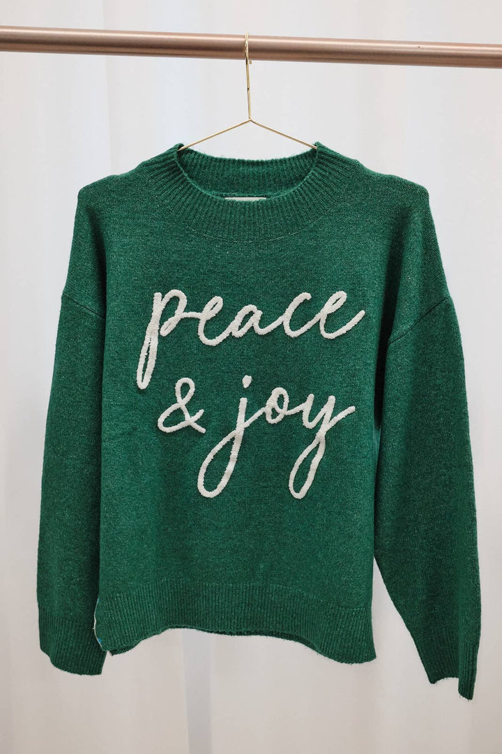 Mock Neck Long Sleeve Peace &amp; Joy Novelty Knit Sweater: Blue / L