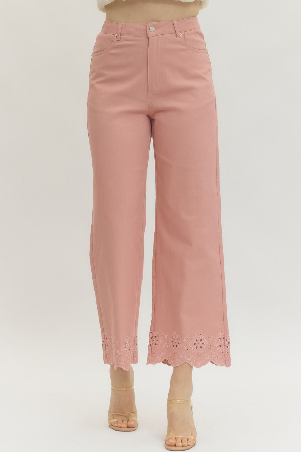 Pink Scallop Ankle Pants