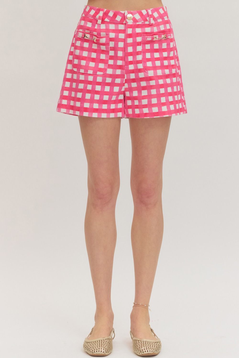 Pink Plaid Horsebit Shorts
