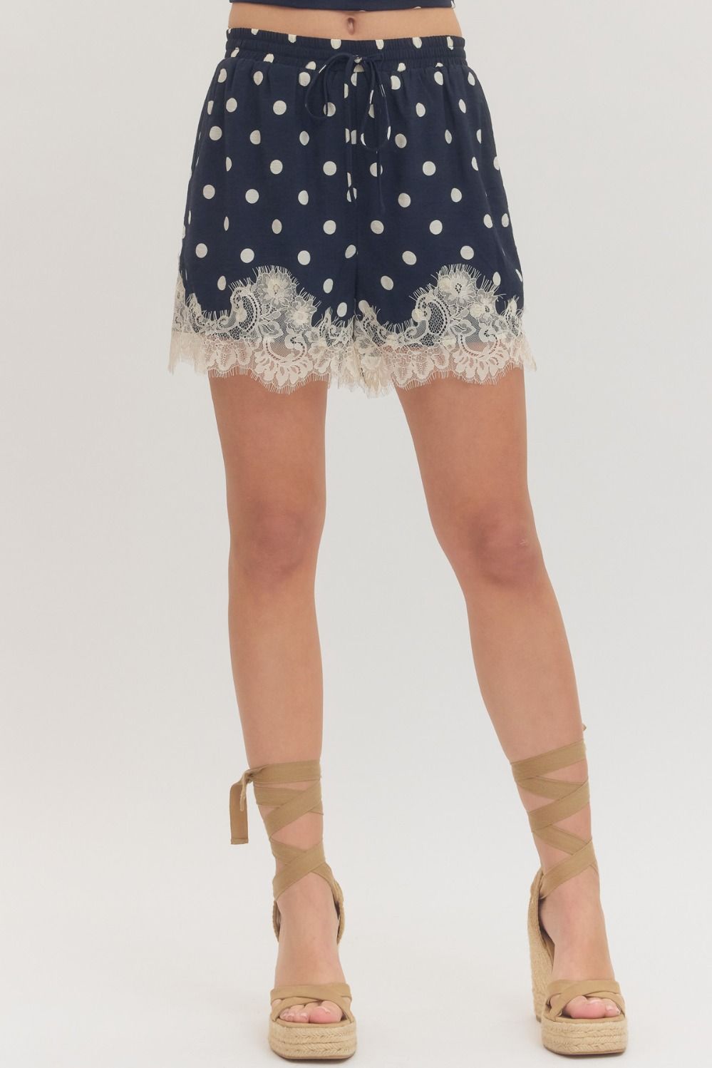 Navy Polka Dot Lace Shorts