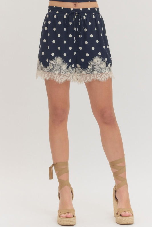 Navy Polka Dot Lace Shorts