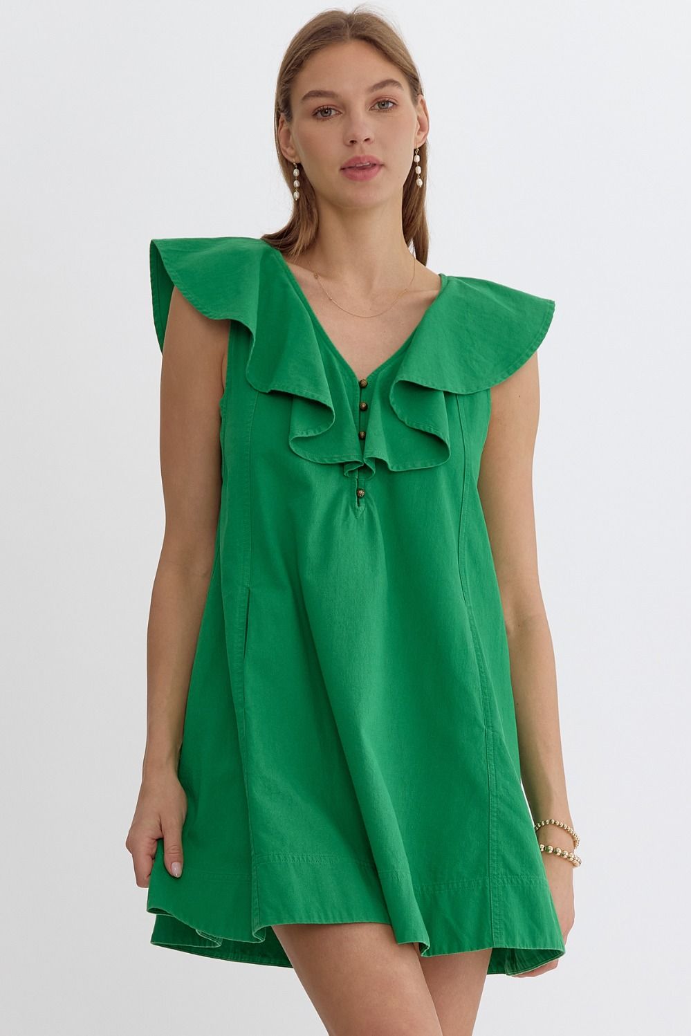 Green Ruffle Neck Dress