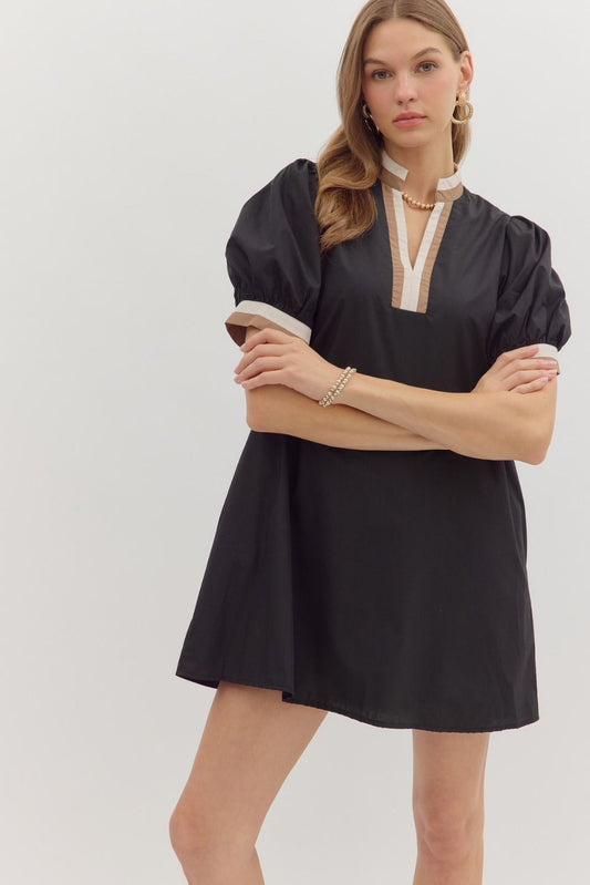Black w/Striping Neck Dress