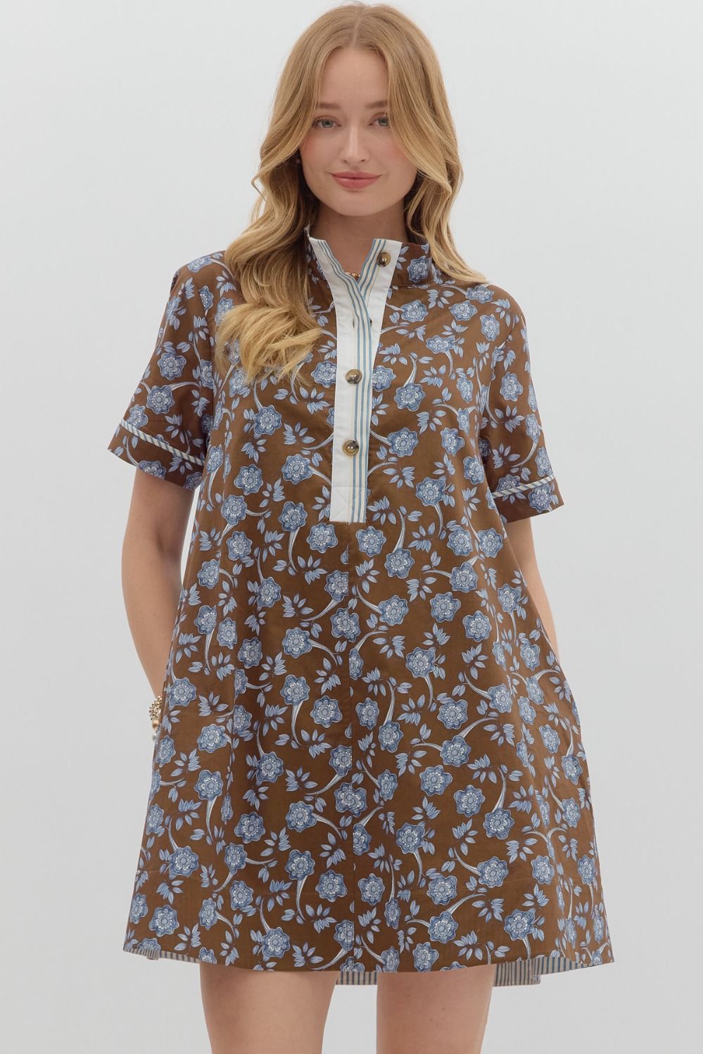 Brown Floral Dress w/Blue