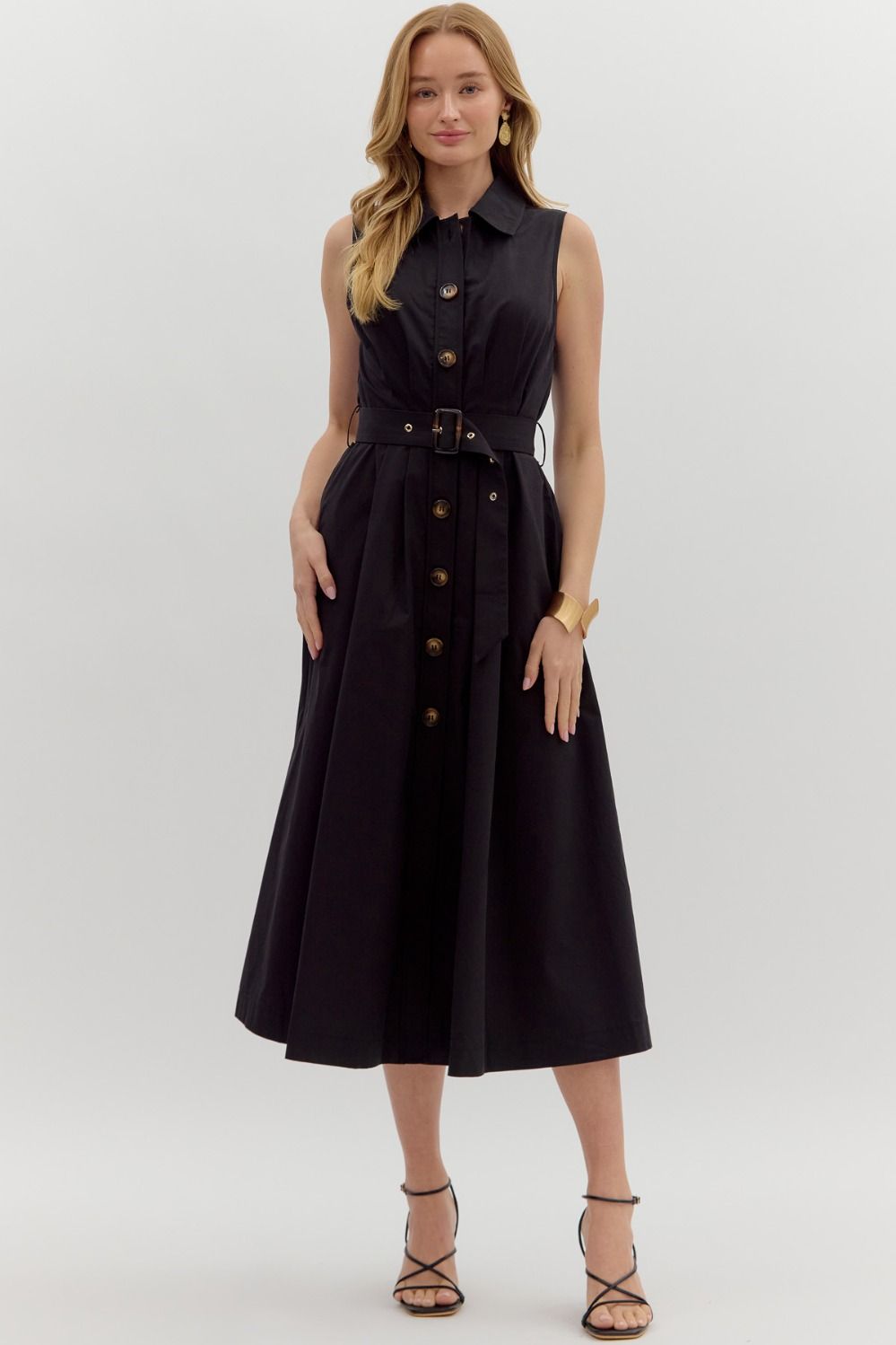 Black Button Closure dress w/Belt