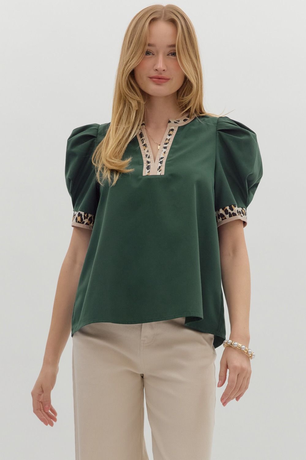 Green Leopard Accent Top