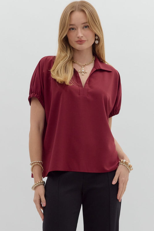 Burgundy Collar Top