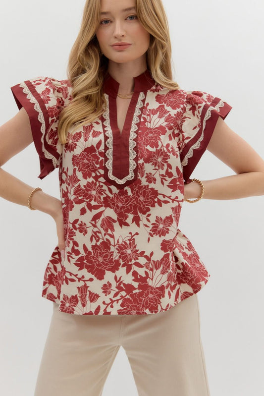 Burgundy Flower Top