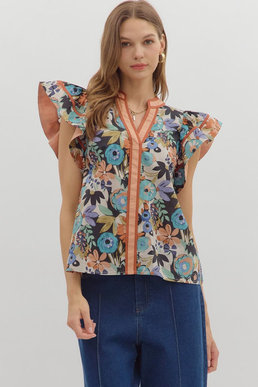Cinn Blue Floral Top