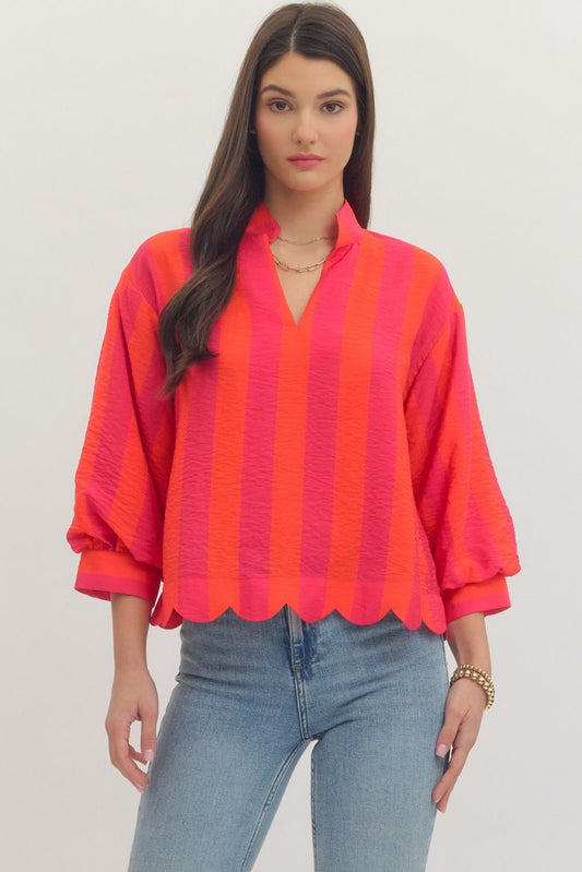 Fuchsia Tomato Striped Top