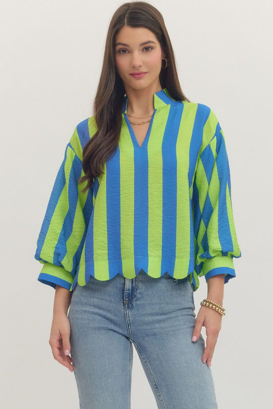 Lime Blue Striped Top