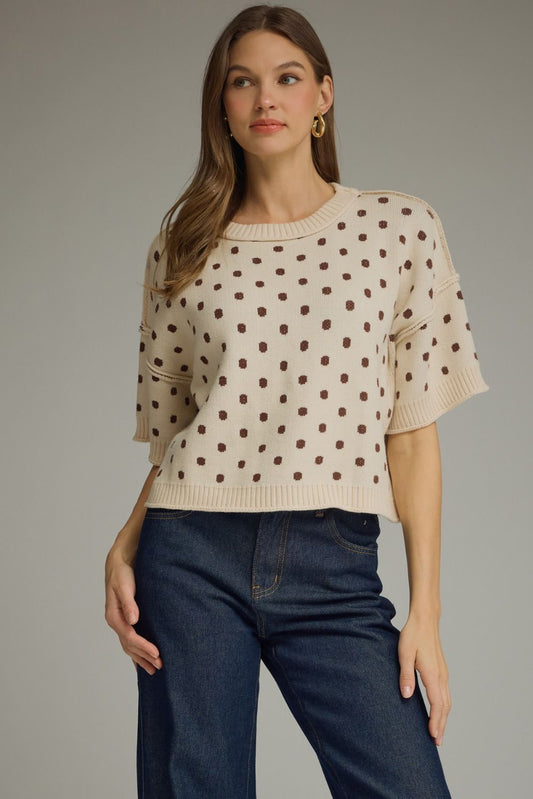 Cream/Brown Polka Dot Sweater