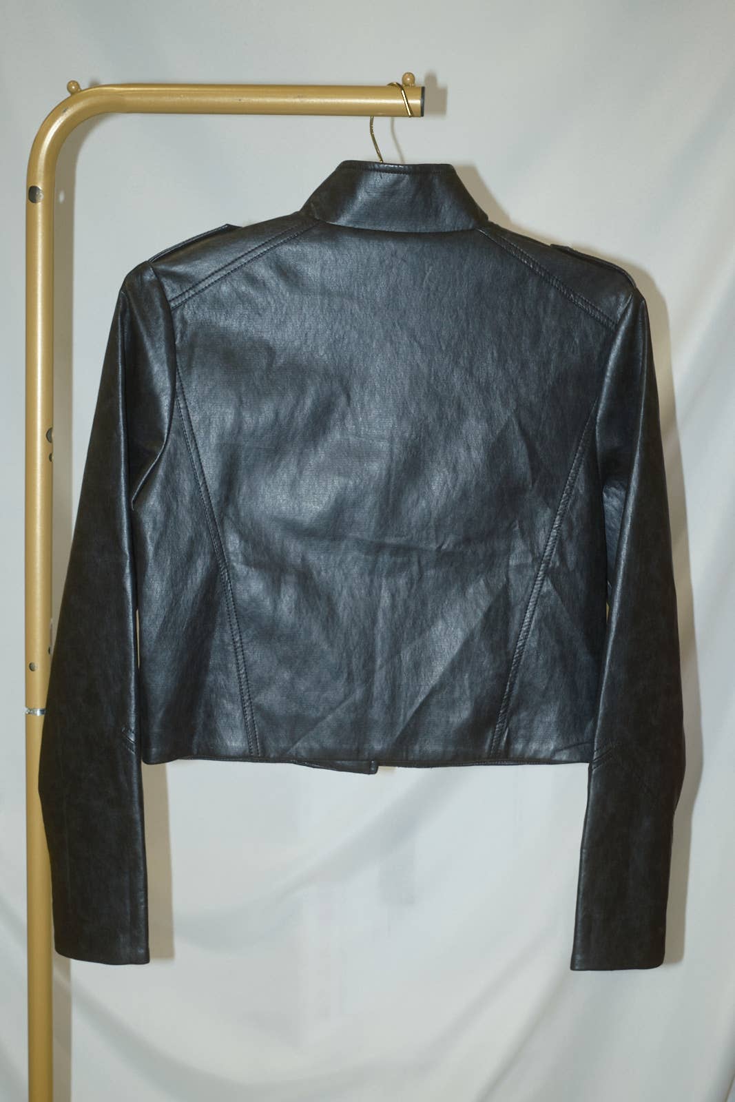 Napoleon High Neck Faux Leather Cropped Jacket: Black / S