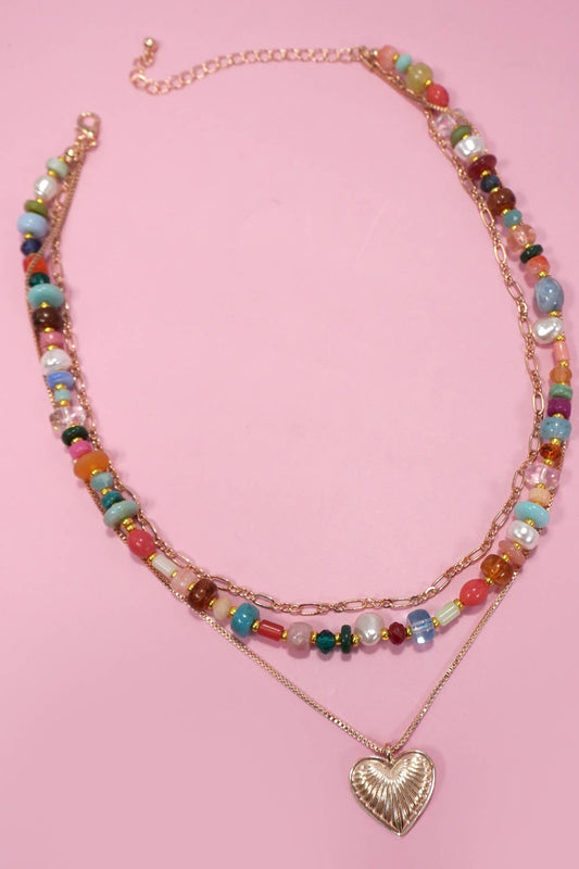 Multi Layered Heart w/Colored Beaded Necklace