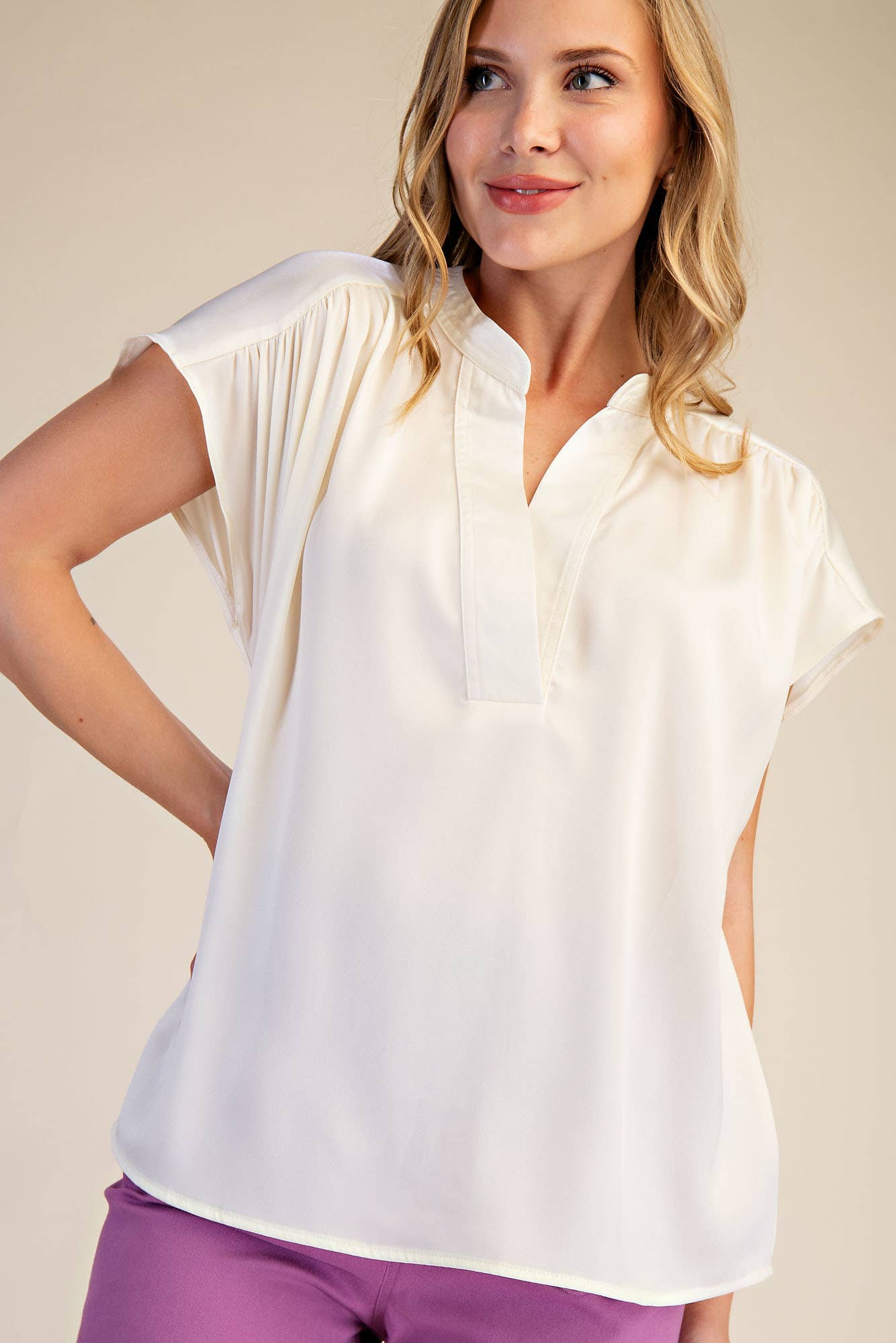 Cream Cap Sleeve Top