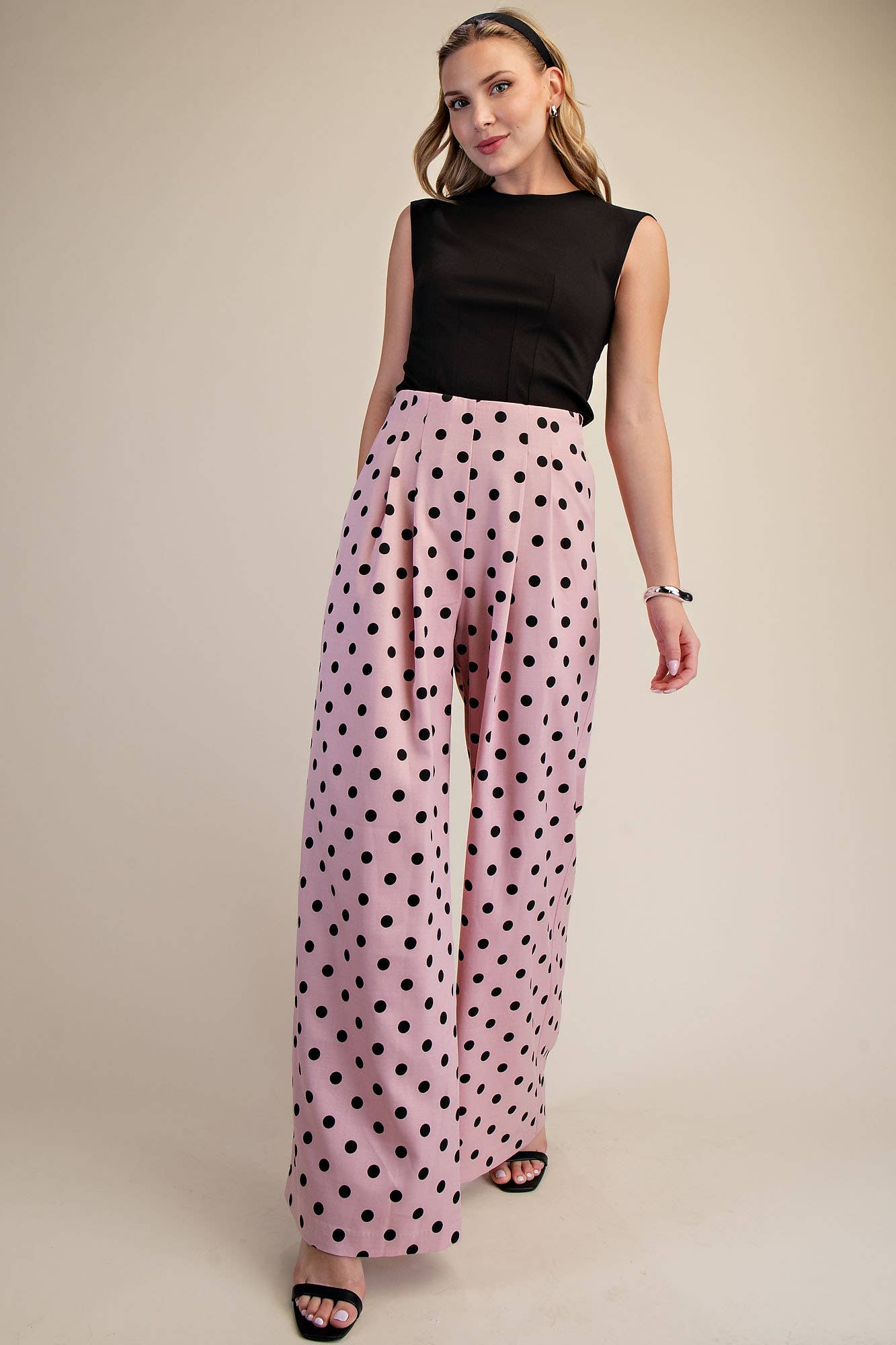 Blush Pleated High-Waisted Wide Pants
