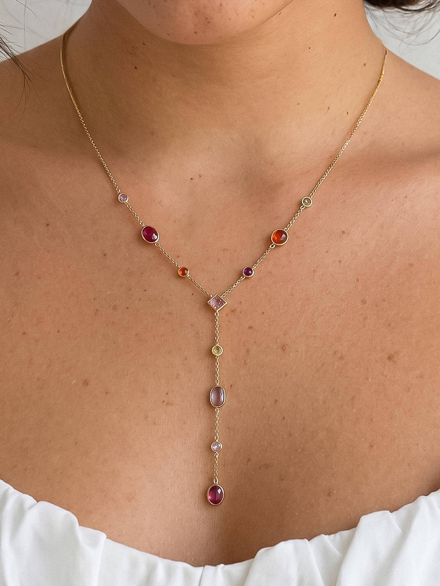 Briennon 18K Gold Non-Tarnish Colorful Beaded Y Necklace: Multi-Colored