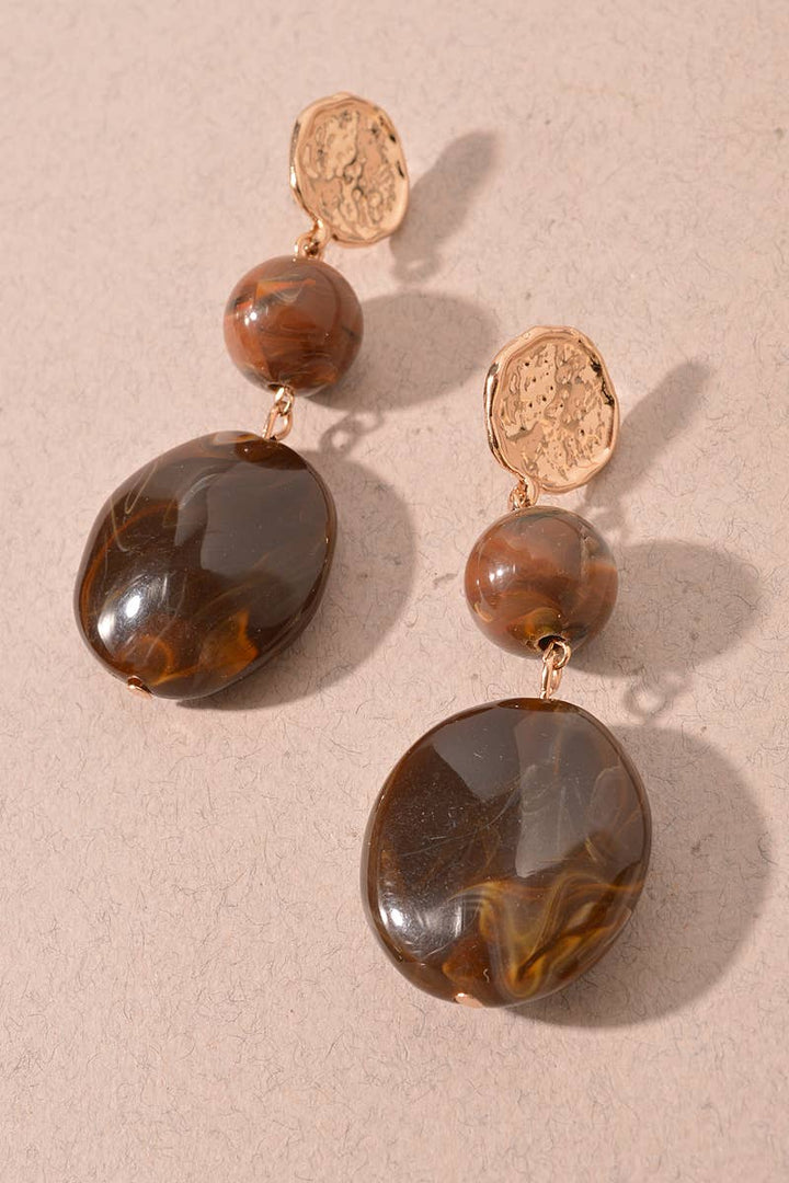 Gold Brown Marbled Beaded Earrings