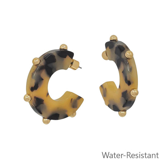 Water Resistant Tortoise Hoop with Gold Beaded Dot Accents