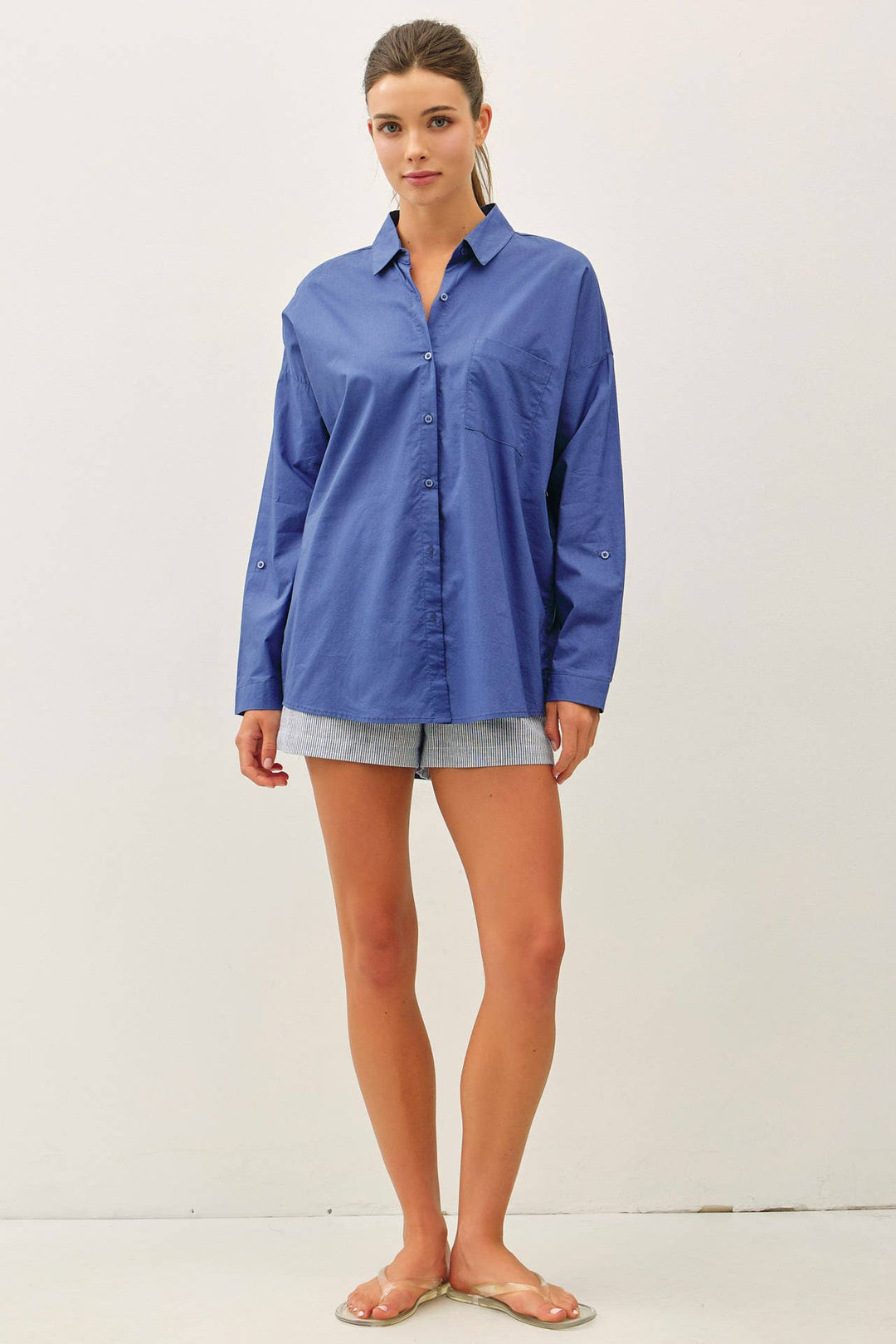 CRISP OVERSIZED BASIC COTTON SHIRT-DENIM: DENIM / SM
