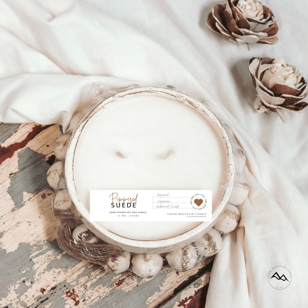 Peppered Suede - 3 Wick Beaded Pottery Soy Candle