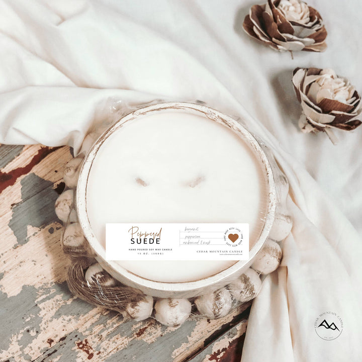 Peppered Suede - 3 Wick Beaded Pottery Soy Candle